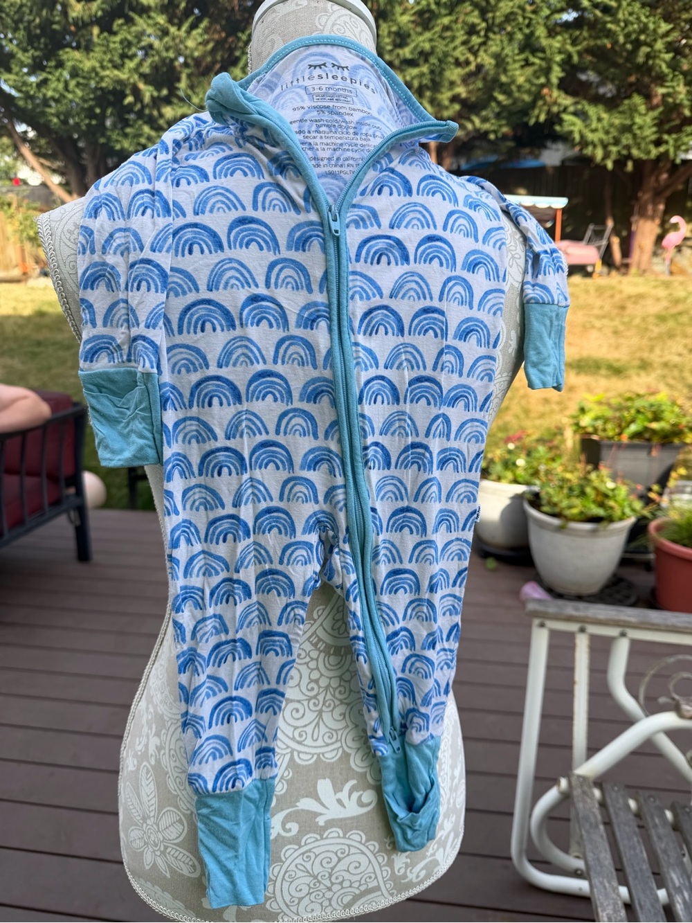 Little Sleepies Blue Rainbow Bamboo Zippy Pajamas 3-6M